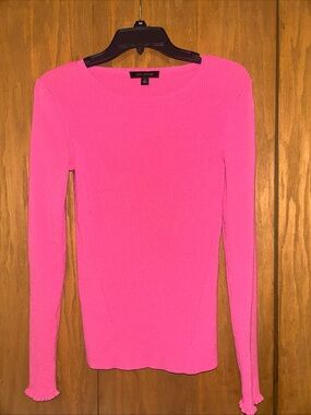 Ann Taylor Hot Pink Ribbed Long Sleeve Ribbed Top